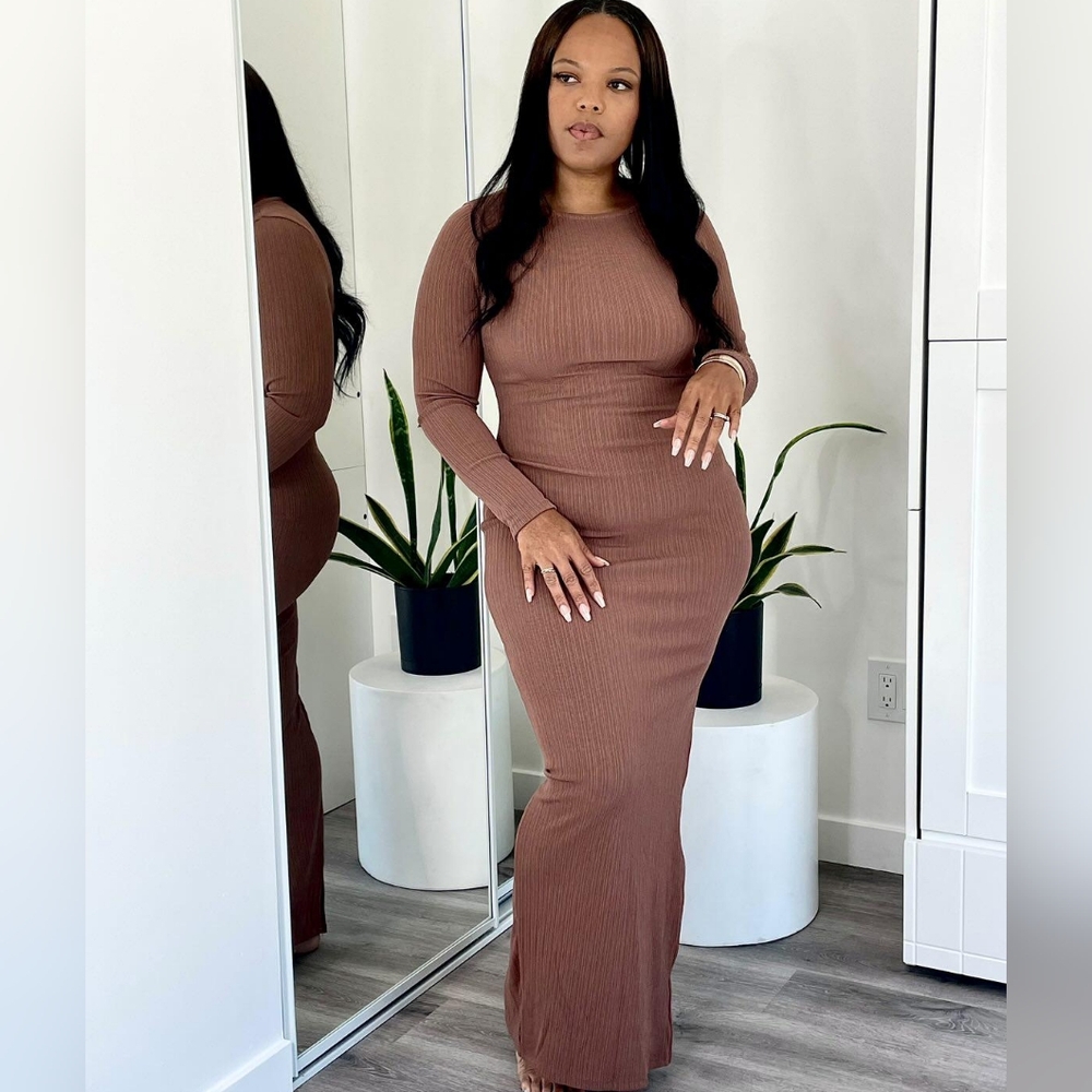 Elegant Brown Long Sleeve Dress